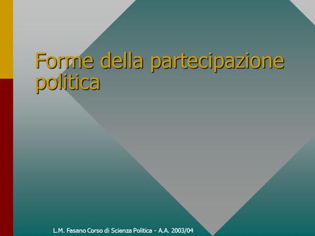 L.M. Fasano Corso di Scienza Politica - A.A. 2003/04 Forme della partecipazione politica.