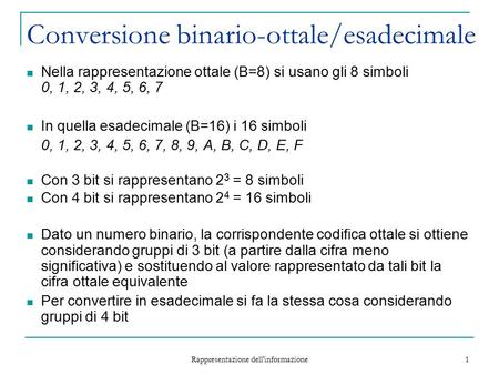 Conversione binario-ottale/esadecimale