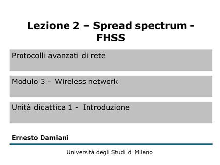 Protocolli avanzati di rete Modulo 3 -Wireless network Unità didattica 1 -Introduzione Ernesto Damiani Università degli Studi di Milano Lezione 2 – Spread.