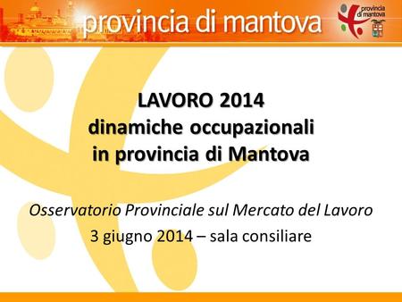 LAVORO 2014 dinamiche occupazionali in provincia di Mantova Osservatorio Provinciale sul Mercato del Lavoro 3 giugno 2014 – sala consiliare.