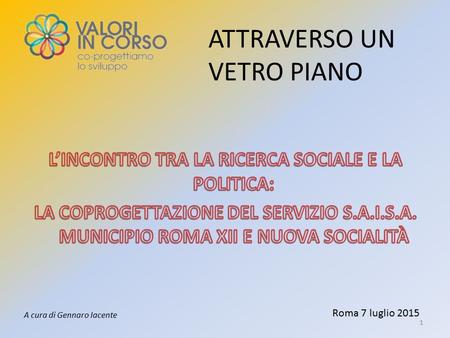 Roma 7 luglio 2015 ATTRAVERSO UN VETRO PIANO 1 A cura di Gennaro Iacente.