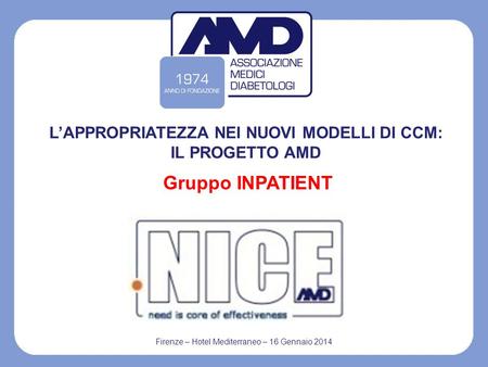 Firenze – Hotel Mediterraneo – 16 Gennaio 2014 Gruppo INPATIENT L’APPROPRIATEZZA NEI NUOVI MODELLI DI CCM: IL PROGETTO AMD.