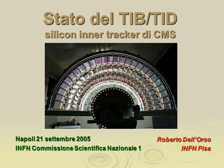 Stato del TIB/TID silicon inner tracker di CMS Roberto Dell’Orso INFN Pisa Napoli 21 settembre 2005 INFN Commissione Scientifica Nazionale 1.