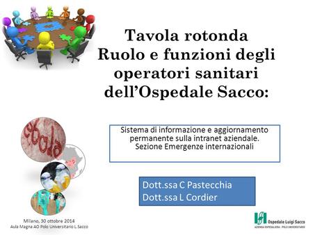 Tavola rotonda Ruolo e funzioni degli operatori sanitari dell’Ospedale Sacco: Milano, 30 ottobre 2014 Aula Magna AO Polo Universitario L.Sacco Sistema.