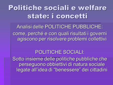 Politiche sociali e welfare state: i concetti