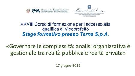 XXVIII Corso di formazione per l’accesso alla qualifica di Viceprefetto Stage formativo presso Terna S.p.A. «Governare le complessità: analisi organizzativa.