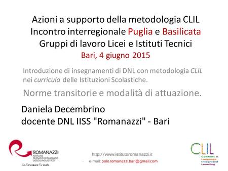 Daniela Decembrino docente DNL IISS Romanazzi - Bari