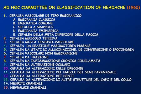 AD HOC COMMITTEE ON CLASSIFICATION OF HEADACHE (1962)