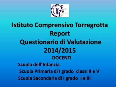 Istituto Comprensivo Torregrotta Report Questionario di Valutazione 2014/2015 DOCENTI Scuola dell’Infanzia Scuola Primaria di I grado classi II e V Scuola.