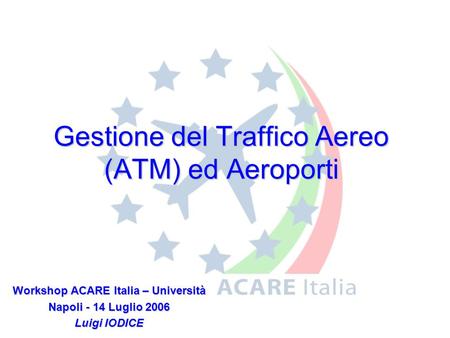 Gestione del Traffico Aereo (ATM) ed Aeroporti Workshop ACARE Italia – Università Napoli - 14 Luglio 2006 Luigi IODICE.