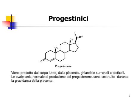 Progestinici Viene prodotto dal corpo luteo, dalla placenta, ghiandole surrenali e testicoli. Le ovaie sede normale di produzione del progesterone, sono.