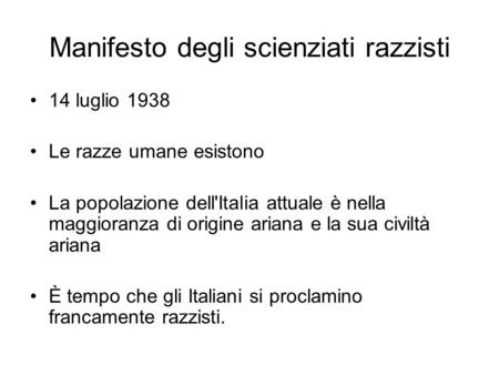 Manifesto degli scienziati razzisti