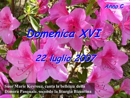 Anno C Domenica XVI 22 luglio 2007 Suor Marie Keyrouz, canta la bellezza della Dimora Pasquale, secondo la liturgia Bizantina.