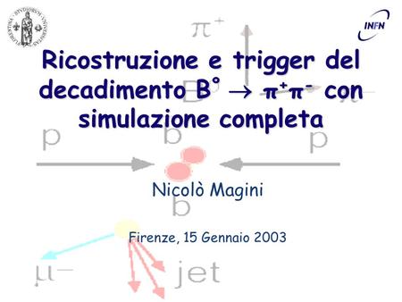 Ricostruzione e trigger del decadimento B º  π + π - con simulazione completa Nicolò Magini Firenze, 15 Gennaio 2003.