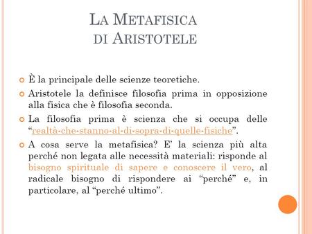 La Metafisica di Aristotele