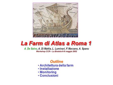 La Farm di Atlas a Roma 1 Outline Architettura della farm Architettura della farm Installazione Installazione Monitoring Monitoring Conclusioni Conclusioni.