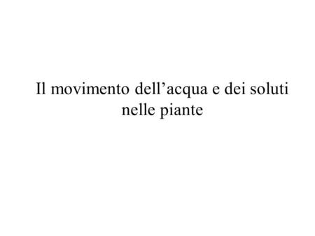 Il movimento dell’acqua e dei soluti nelle piante