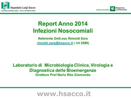 Report Anno 2014 Infezioni Nosocomiali