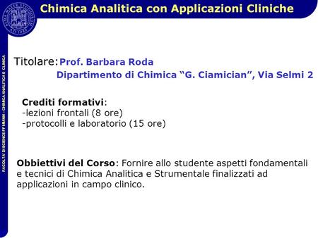 Chimica Analitica con Applicazioni Cliniche