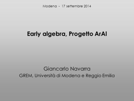 Early algebra, Progetto ArAl