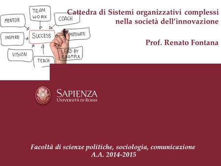 Cattedra di Sistemi organizzativi complessi nella società dell’innovazione Prof. Renato Fontana Facoltà di scienze politiche, sociologia, comunicazione.