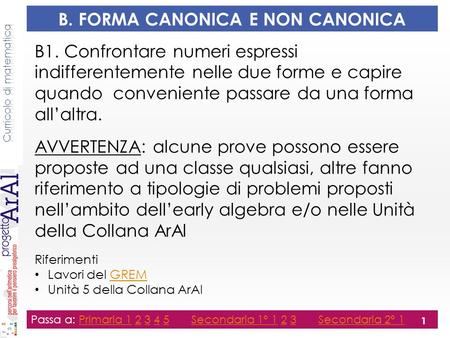 B. FORMA CANONICA E NON CANONICA