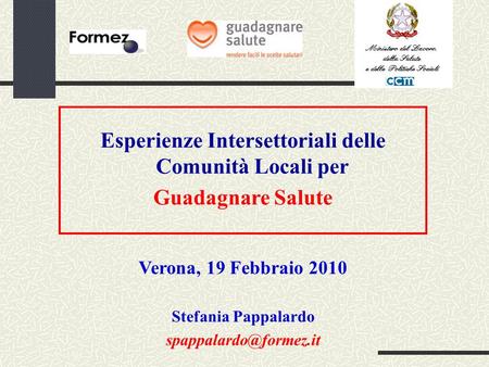 Esperienze Intersettoriali delle Comunità Locali per Guadagnare Salute Verona, 19 Febbraio 2010 Stefania Pappalardo