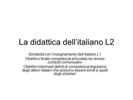 La didattica dell’italiano L2