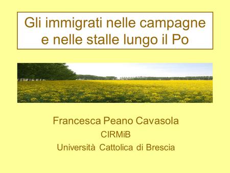 Gli immigrati nelle campagne e nelle stalle lungo il Po Francesca Peano Cavasola CIRMiB Università Cattolica di Brescia.