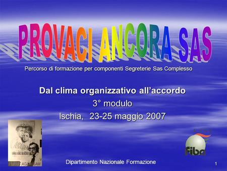 1 Dal clima organizzativo allaccordo 3° modulo Ischia, 23-25 maggio 2007 Percorso di formazione per componenti Segreterie Sas Complesso Dipartimento Nazionale.
