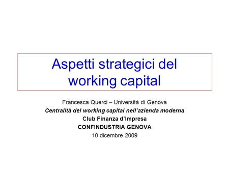 Aspetti strategici del working capital