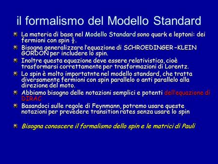 il formalismo del Modello Standard