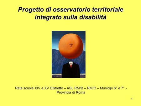 1 Progetto di osservatorio territoriale integrato sulla disabilità Rete scuole XIV e XV Distretto – ASL RM/B – RM/C – Municipi 6° e 7° - Provincia di Roma.