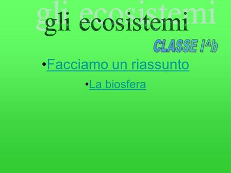 Gli ecosistemi CLASSE I^b Facciamo un riassunto La biosfera.