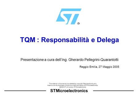 STMicroelectronics The material in this manual is protected by copyright. Reproduction by any means is strictly forbidden without the written permission.