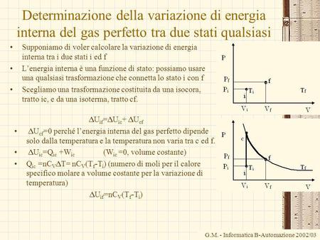 Determinazione della variazione di energia interna del gas perfetto tra due stati qualsiasi Supponiamo di voler calcolare la variazione di energia interna.
