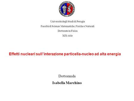 Effetti nucleari sullinterazione particella-nucleo ad alta energia Università degli Studi di Perugia Facoltà di Scienze Matematiche, Fisiche e Naturali.