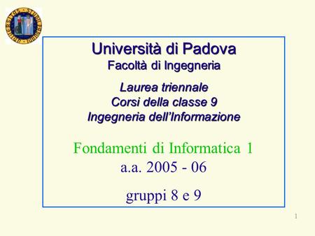 Università di Padova Facoltà di Ingegneria