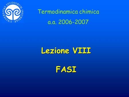 Lezione VIII FASI Termodinamica chimica a.a. 2006-2007 Termodinamica chimica a.a. 2006-2007.