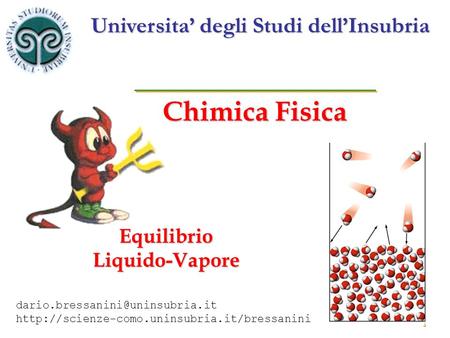 1 Chimica Fisica Equilibrio Liquido-Vapore Universita degli Studi dellInsubria