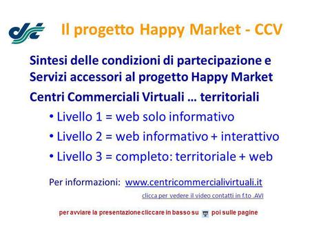 Il progetto Happy Market - CCV Sintesi delle condizioni di partecipazione e Servizi accessori al progetto Happy Market Centri Commerciali Virtuali … territoriali.