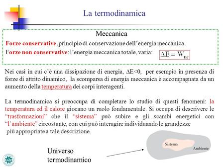 La termodinamica Meccanica Universo termodinamico