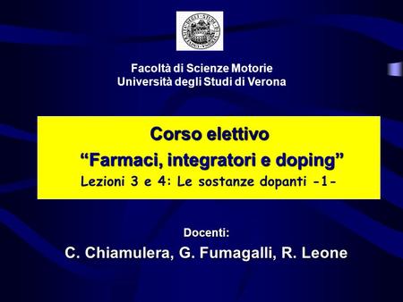 Corso elettivo “Farmaci, integratori e doping”