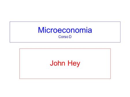 Microeconomia Corso D John Hey. Questa settimana Martedì: Capitoli 23 e 24 Giovedì: Capitolo 25 Esercitazione 6.