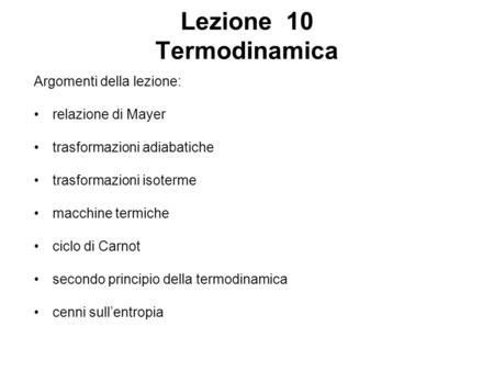 Lezione 10 Termodinamica