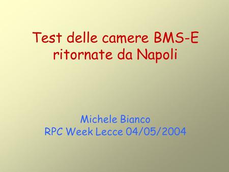 Test delle camere BMS-E ritornate da Napoli Michele Bianco RPC Week Lecce 04/05/2004.