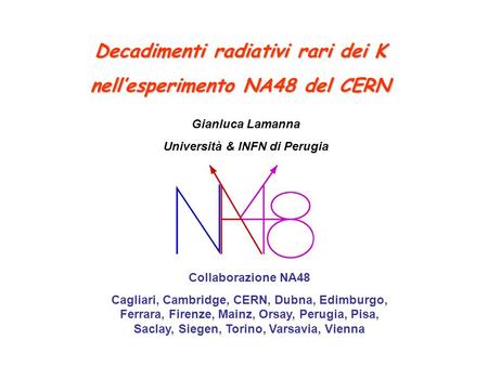 Decadimenti radiativi rari dei K nellesperimento NA48 del CERN Collaborazione NA48 Cagliari, Cambridge, CERN, Dubna, Edimburgo, Ferrara, Firenze, Mainz,