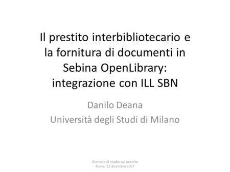 Danilo Deana Università degli Studi di Milano