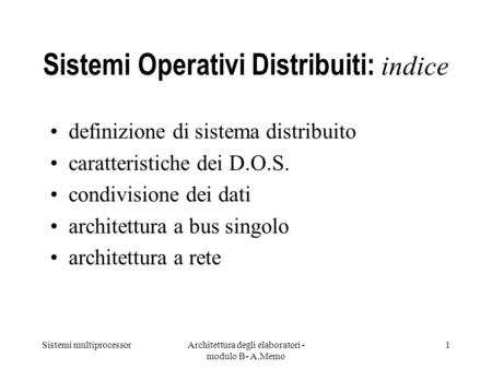 Sistemi Operativi Distribuiti: indice