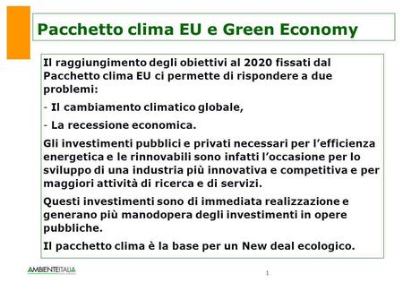 Pacchetto clima EU e Green Economy